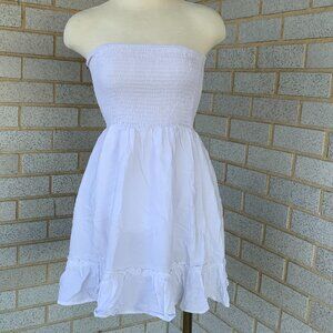 TSHER WHITE STRAPLESS TUBE DRESS SIZE S 100% RAYON FULLY LINED